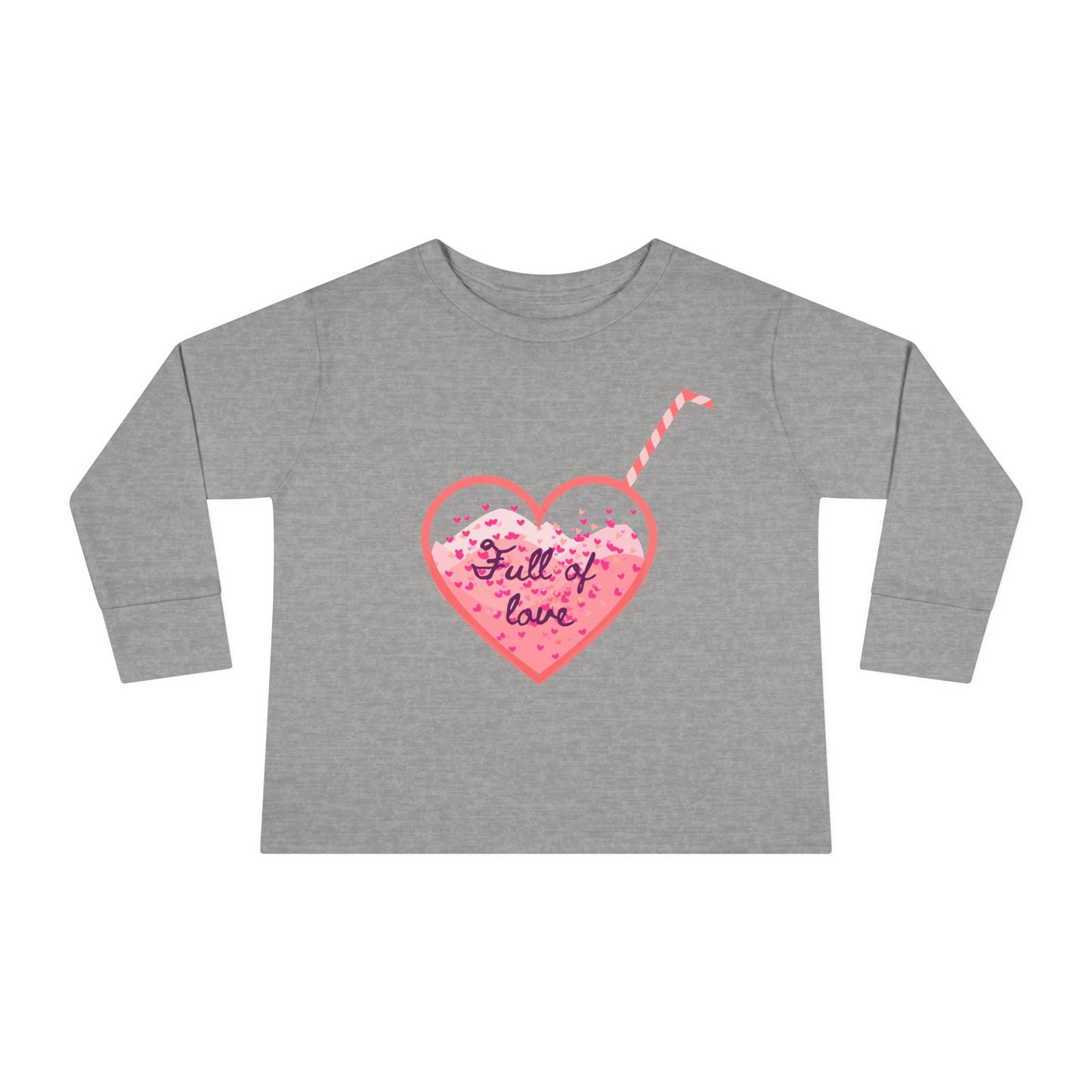 Full of Love Toddler Long Sleeve Tee, Heart Pattern Shirt, Cute Kids Clothes, Valentine's Day Gift, Children's Apparel, Sweet Child Top