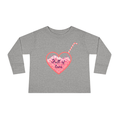 Full of Love Toddler Long Sleeve Tee, Heart Pattern Shirt, Cute Kids Clothes, Valentine's Day Gift, Children's Apparel, Sweet Child Top